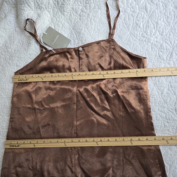 Everlane Satin Square Neck Midi Maxi Slip Dress Carob Brown Size 10 - Picture 13 of 16